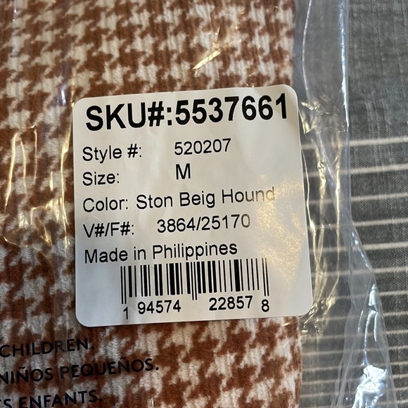 Women's Corduroy Elastic Waist Pants High Rise Beige and Brown Houndstooth - Picture 5 of 5